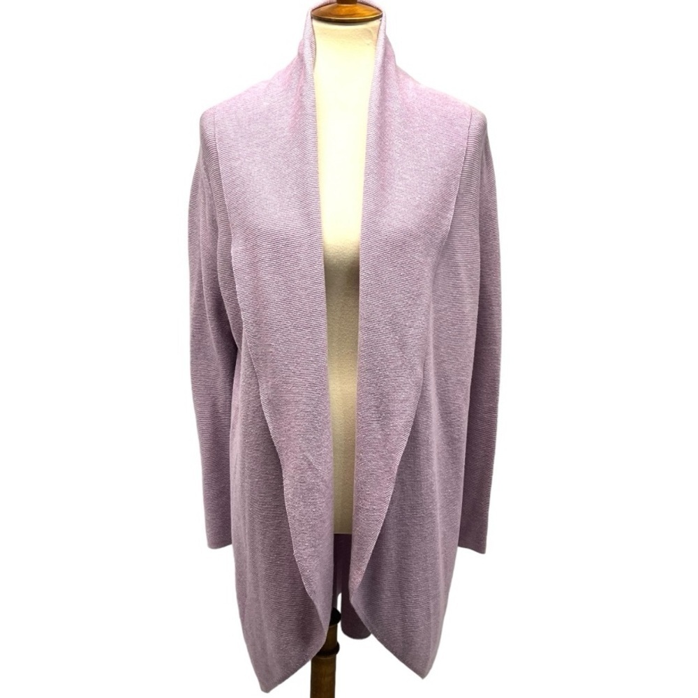 Eileen Fisher Lavender Cotton Linen Blend Open Front Cardigan Sweater Women’s L - Picture 2 of 11